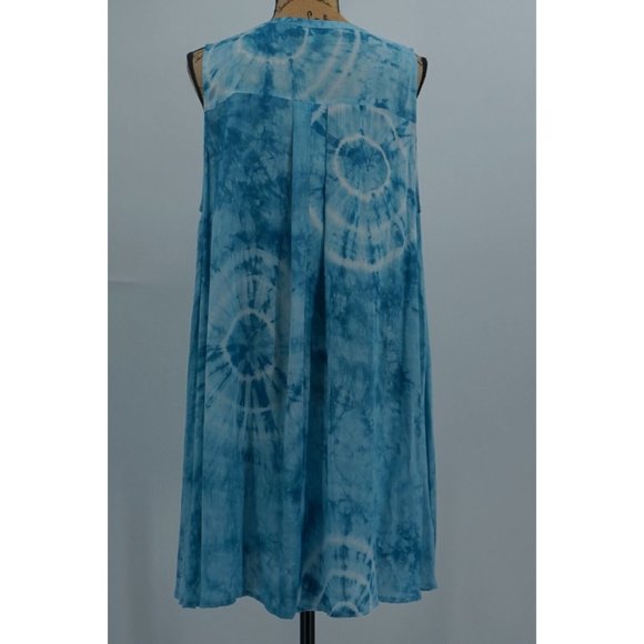 Umgee FLORAL SWING DRESS Women Extra Large Tie Dye Blue Sleeveless Lightweight - Picture 6 of 9